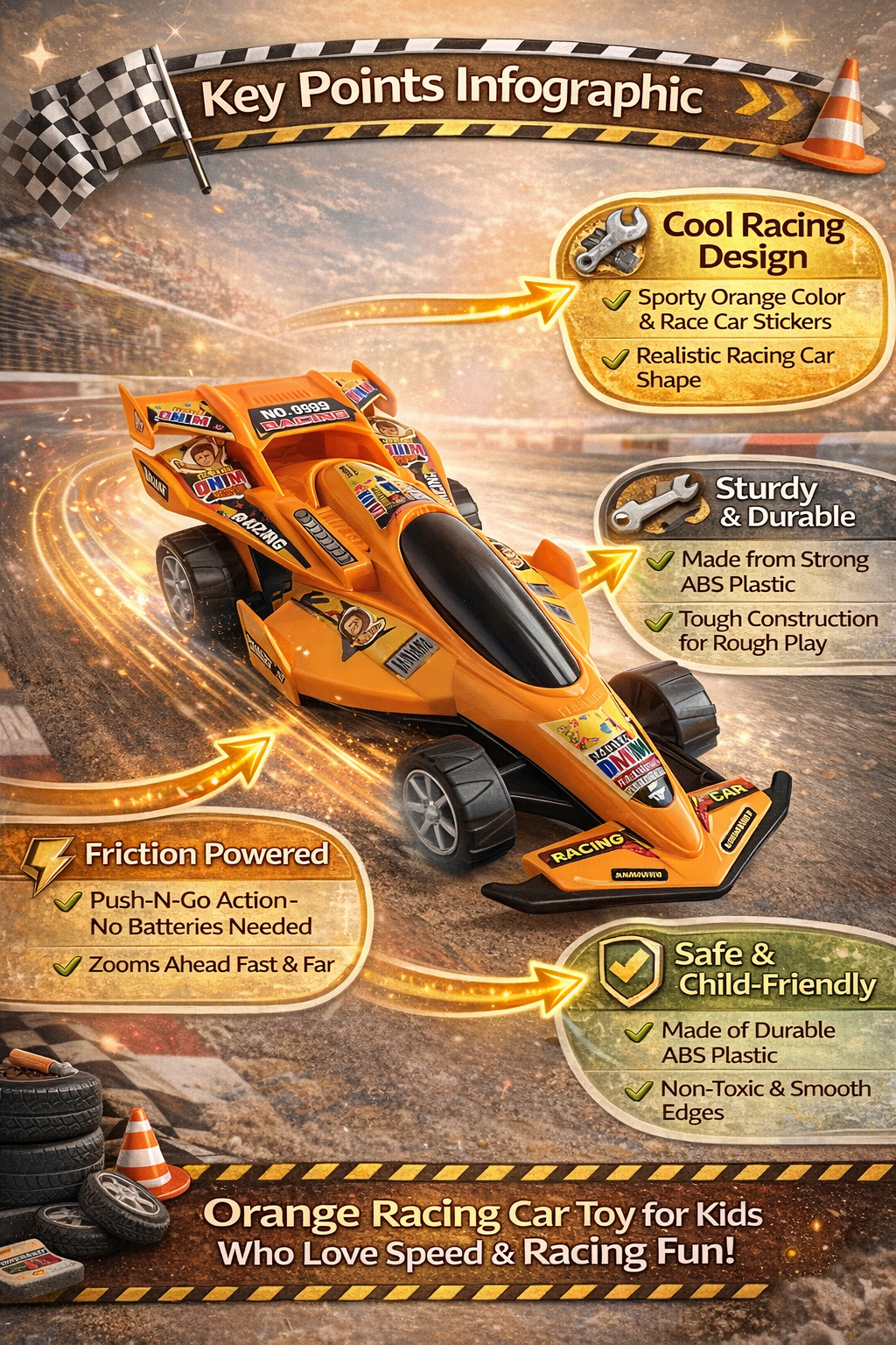 Durable Plastic Sports Car Toy for Boys & Girls, No Battery Required Toy Vehicle