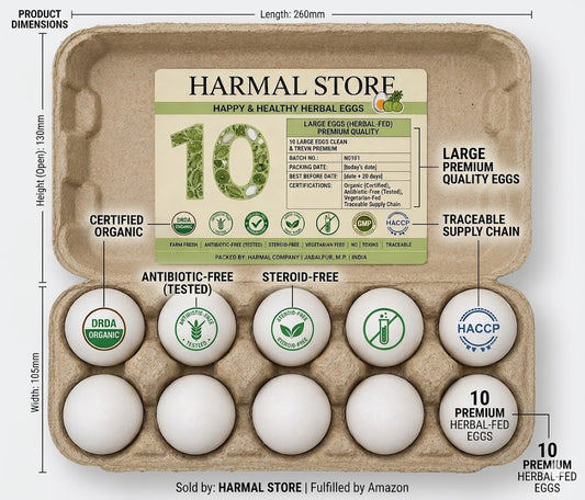 Harmal Store Happy & Healthy Herbal Eggs – Pack of 10 Large Premium Quality Eggs – Antibiotic-Free, Steroid-Free, and Vegetarian-Fed Farm Fresh Eggs