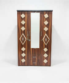 3 Door Wooden Wardrobe with Mirror | Walnut Finish Bedroom Almirah | Spacious Storage Closet with Drawers & Shelves | Modern Furniture | 48x78 Inches