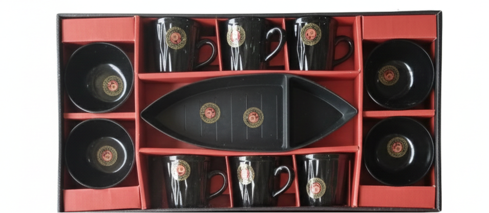 Welcome Black 11-Piece Tea & Coffee Cup Set with Serving Tray