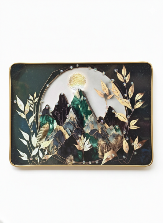 Gold Frame Wall Art Décor | Luxury Mountain Artwork with Embellished Design