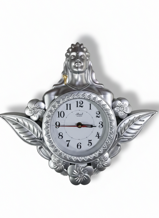 Shiv Ji Decorative Wall Clock | Lord Shiva Design with Floral Leaves | Premium Quartz Wall Clock | Religious Home Decor | Gift for Diwali, Housewarming & Office