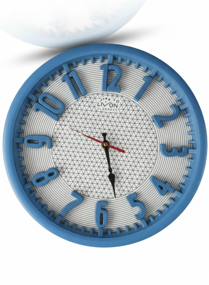 Modern Blue Wall Clock 12 Inch – Silent Sweep Quartz Movement, 3D Raised Numerals, Large Easy-to-Read Decorative Clock for Home, Bedroom, Office