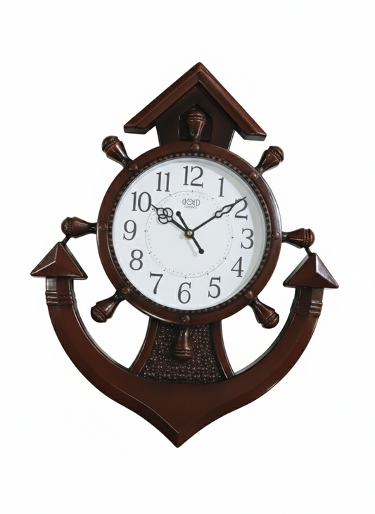 Vintage Anchor Design Wall Clock 18 Inch – Silent Sweep Quartz Movement, Decorative Wooden Look Resin Clock for Living Room