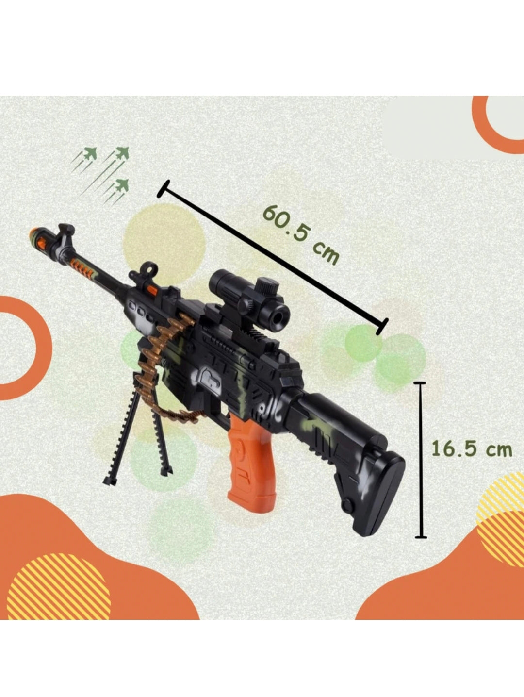 Toy Gun for Kids with LED Lights & Sound, Battery Operated Machine Gun Toy with Telescope, Removable Bullets & Shoulder Strap, Kids Army Role Play Toy (Black & Orange)