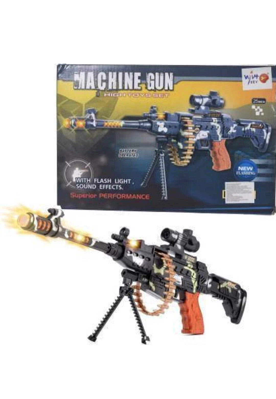 Toy Gun for Kids with LED Lights & Sound, Battery Operated Machine Gun Toy with Telescope, Removable Bullets & Shoulder Strap, Kids Army Role Play Toy (Black & Orange)