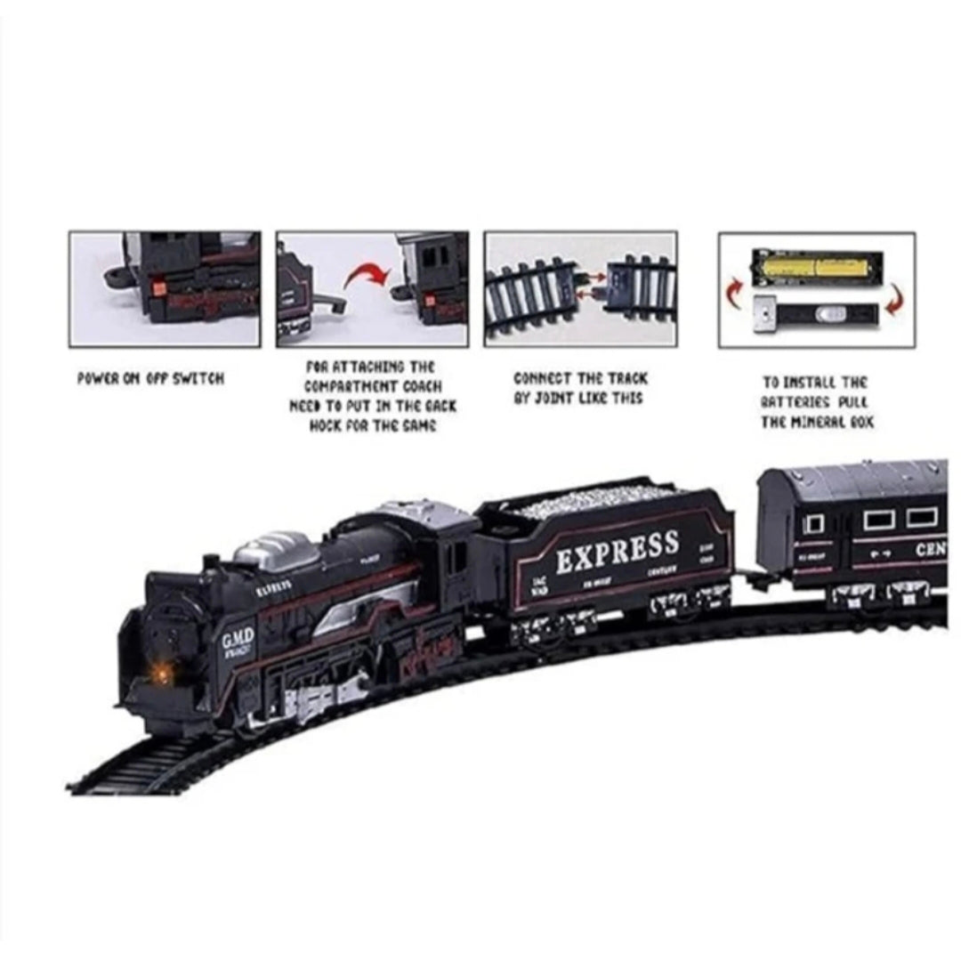 Electric Toy Train Set for Kids with Track | Battery Operated Express Train with Light & Sound