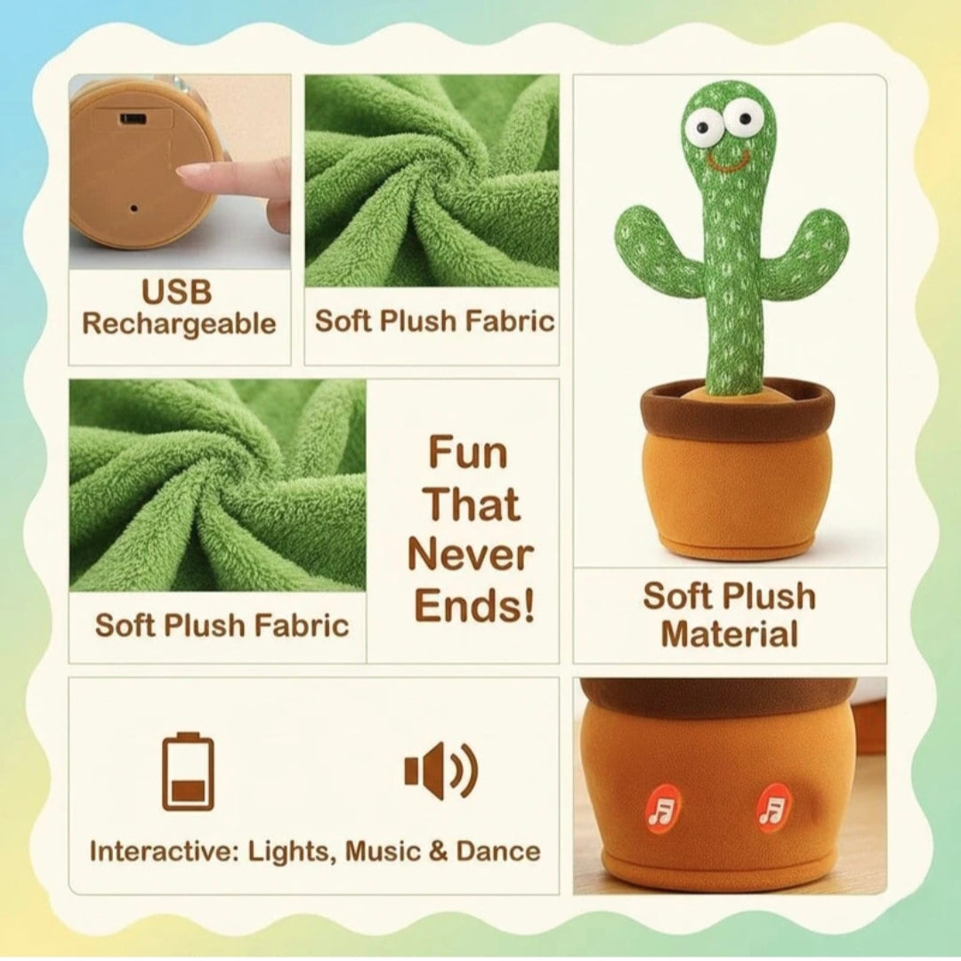 Dancing Cactus Toy with Music & Lights | Talking & Repeating Plush Toy