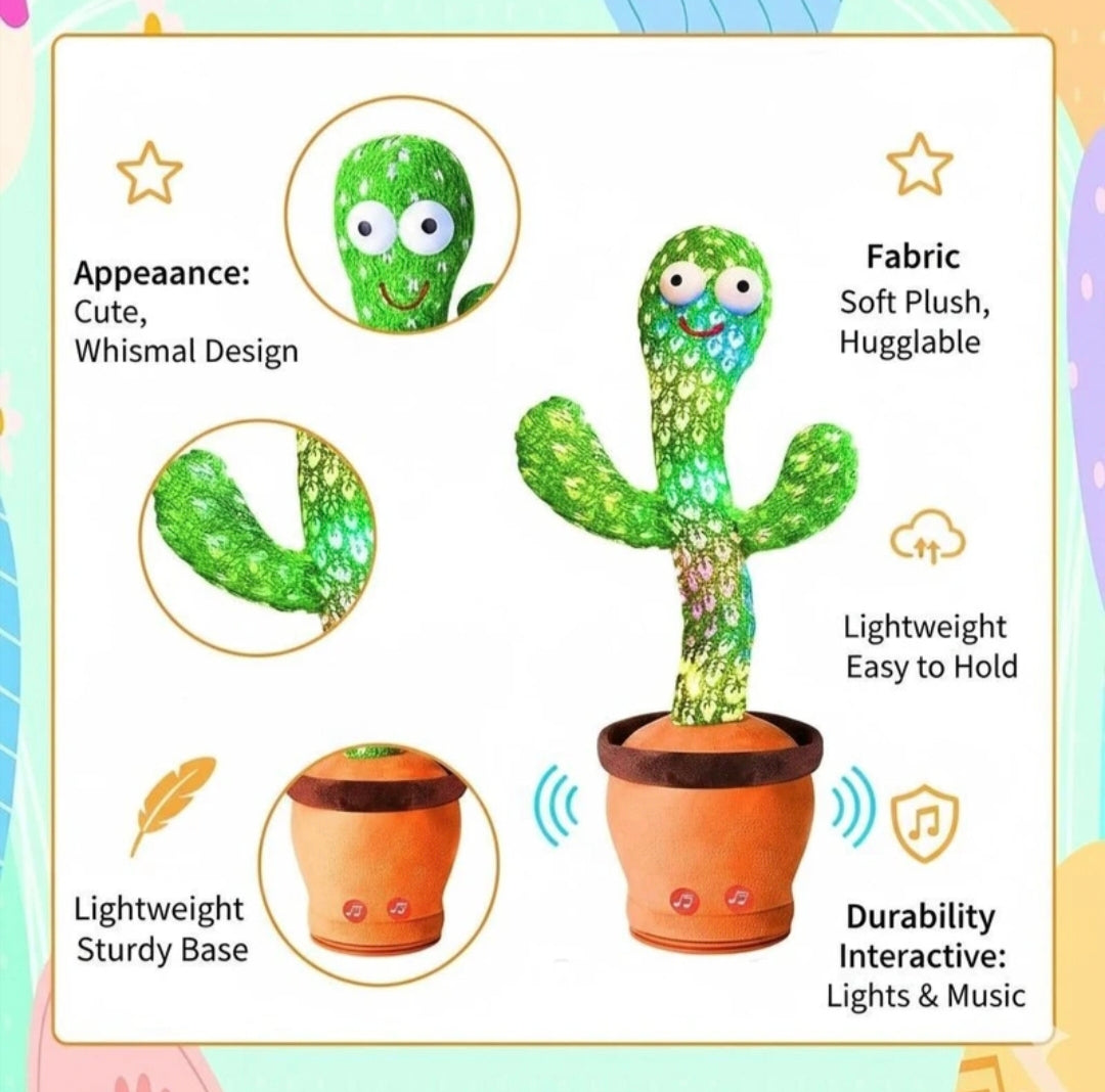 Dancing Cactus Toy with Music & Lights | Talking & Repeating Plush Toy