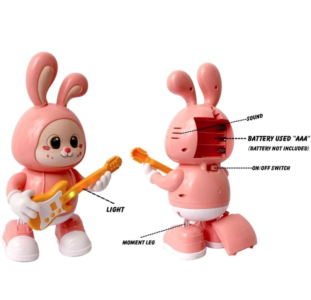 Musical Rabbit Toy with Guitar for Kids, Dancing Bunny Toy with Light & Sound, Battery Operated Cute Animal Toy for Boys & Girls (Ages 3+)
