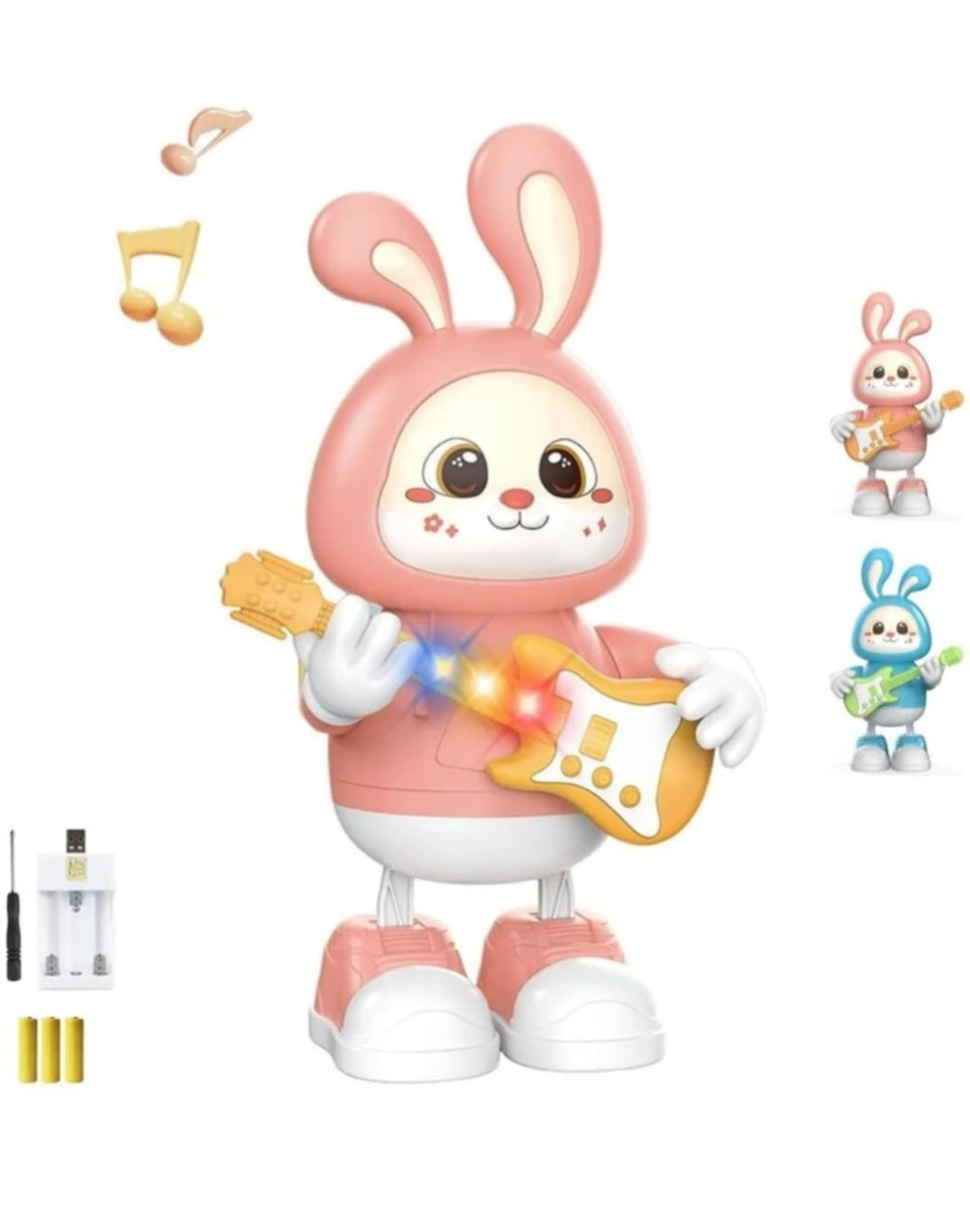 Musical Rabbit Toy with Guitar for Kids, Dancing Bunny Toy with Light & Sound, Battery Operated Cute Animal Toy for Boys & Girls (Ages 3+)