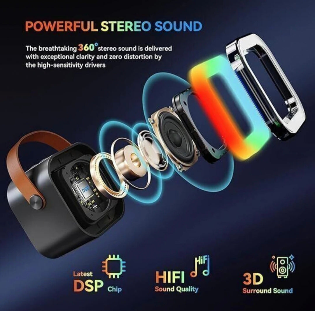 Portable Bluetooth Speaker with 360° Stereo Sound – HiFi Wireless Speaker with DSP Chip, 3D Surround Bass