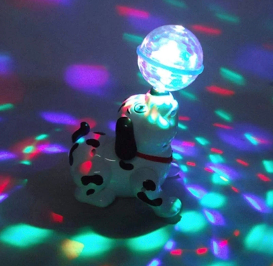 Musical Dancing Dog Toy with Rotating Disco Light Ball – Interactive Battery Operated Puppy Toy with Lights & Sound, 360° Spinning LED Toy for Kids Boys & Girls