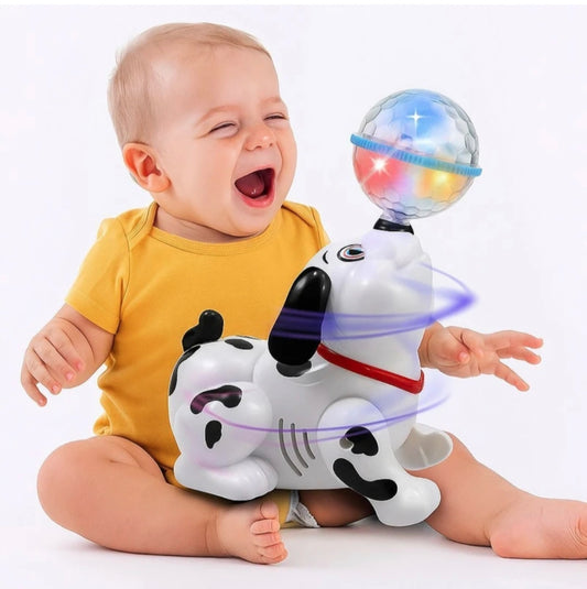 Musical Dancing Dog Toy with Rotating Disco Light Ball – Interactive Battery Operated Puppy Toy with Lights & Sound, 360° Spinning LED Toy for Kids Boys & Girls