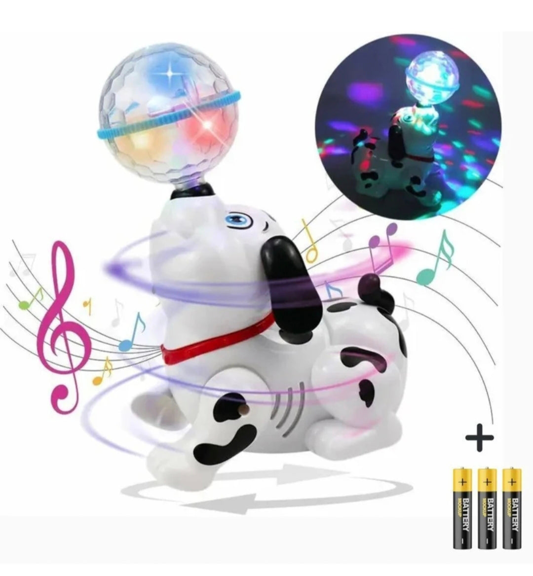 Musical Dancing Dog Toy with Rotating Disco Light Ball – Interactive Battery Operated Puppy Toy with Lights & Sound, 360° Spinning LED Toy for Kids Boys & Girls