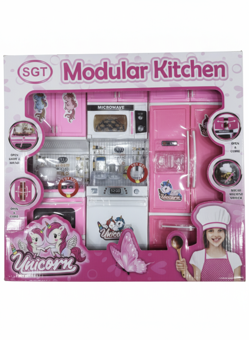 Kids Kitchen Set Toy for Girls & Boys | Pink Pretend Play Cooking Set with Lights & Sounds