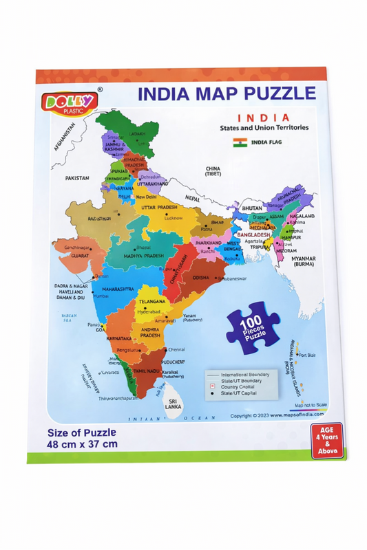India Map Puzzle for Kids (100 Pieces) | Educational Jigsaw Puzzle with States & Capitals | Learning Toy for Children