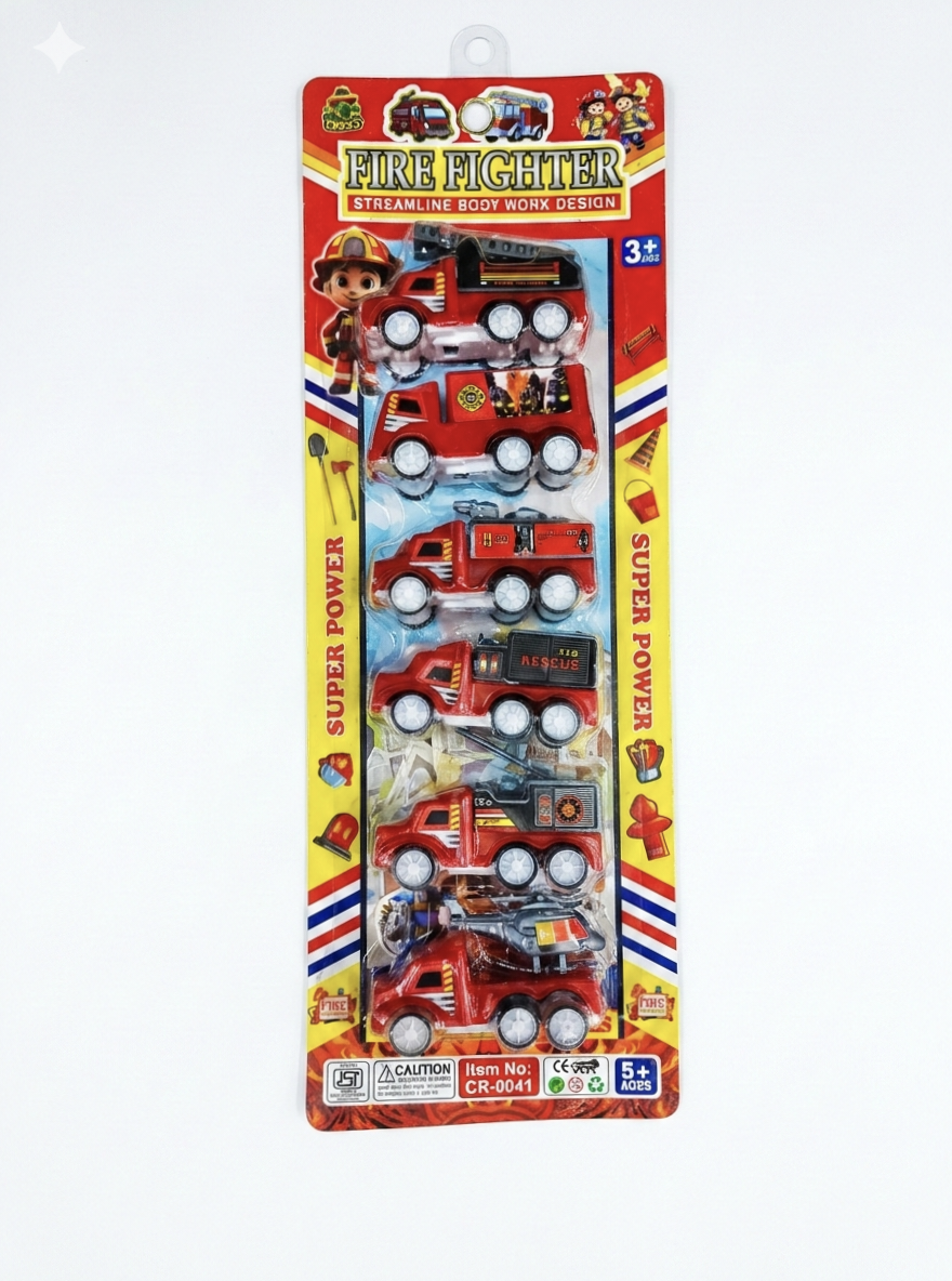 Fire Truck Toy Set for Kids (Pack of 6), Mini Fire Fighter Vehicles, Pull Back Rescue Trucks, Plastic Toy Cars Set for Boys & Girls (Ages 3+)
