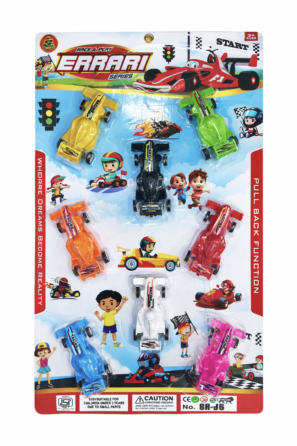 Pull Back Racing Car Toy Set for Kids (Pack of 8), Mini Formula Race Cars, Friction Powered Toy Vehicles, Colorful Racing Cars for Boys & Girls (Ages 3+)