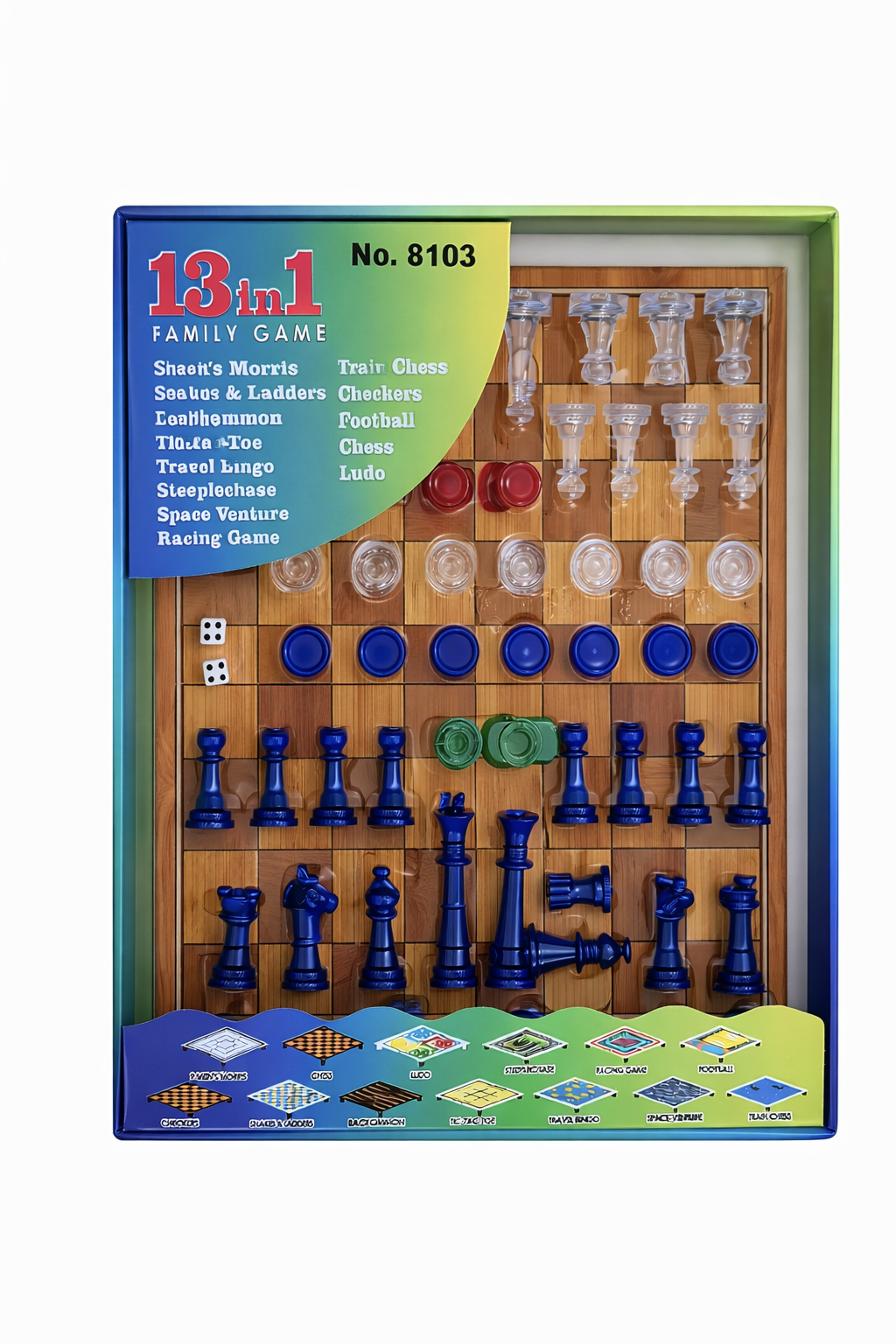 13 in 1 Family Board Game Set for Kids & Adults, Chess Ludo Snake Ladder Checkers Tic Tac Toe Game Combo, Indoor Strategy Games Kit with Pieces, Dice & Storage Box