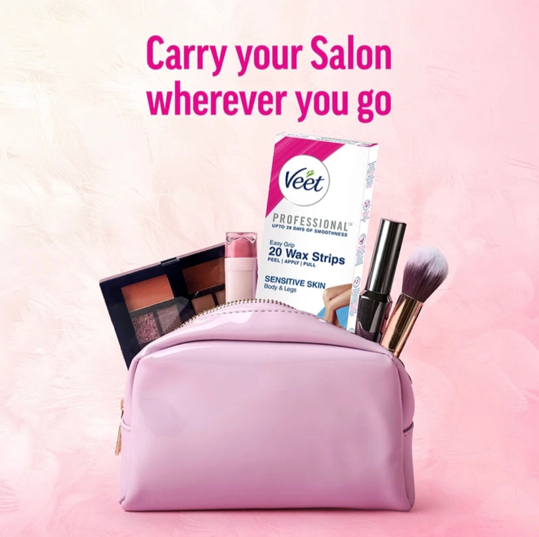 Veet Pre-Coated Wax Strips Kit for Smooth Skin, Includes 8 Wax Strips & 2 Perfect Finish Wipes, Easy Hair Removal at Home
