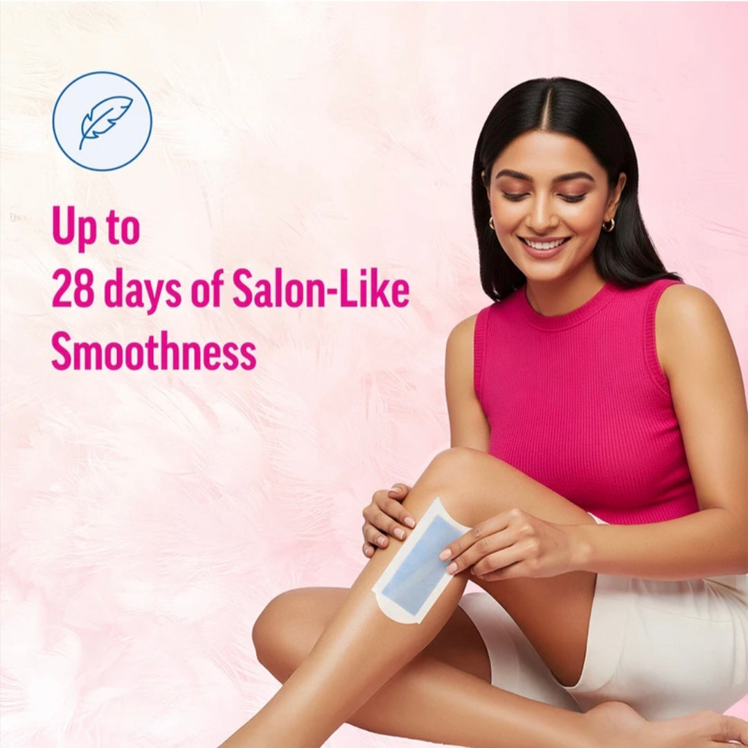 Veet Pre-Coated Wax Strips Kit for Smooth Skin, Includes 8 Wax Strips & 2 Perfect Finish Wipes, Easy Hair Removal at Home