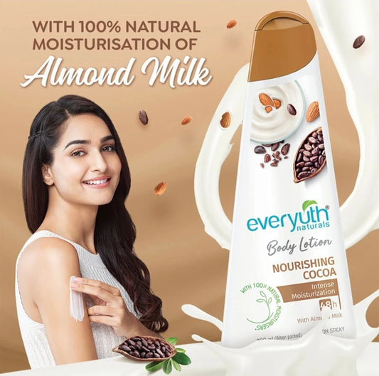 Everyuth Naturals Nourishing Cocoa Body Lotion with Almond Milk – 48 Hour Moisturization