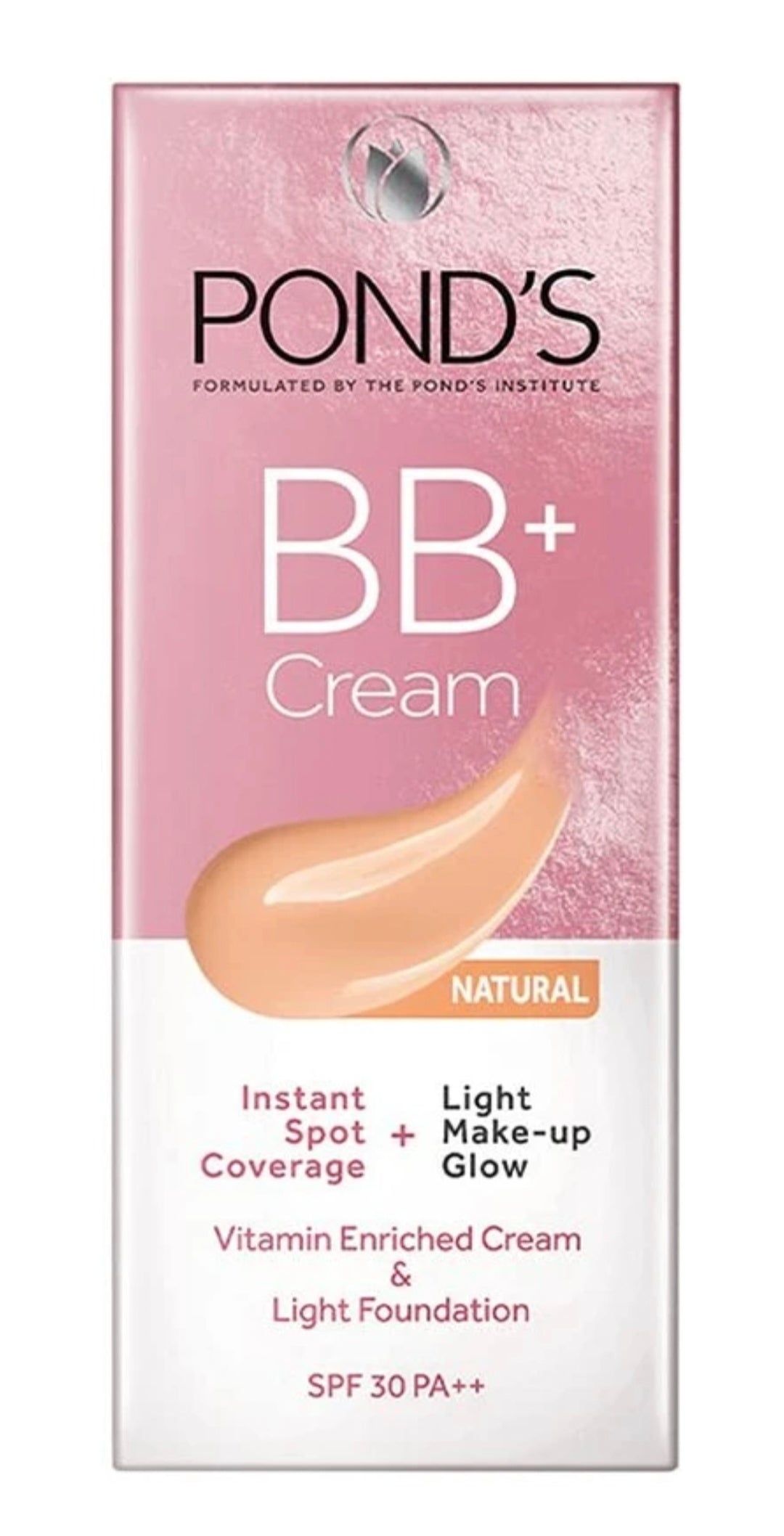 POND'S BB+ Cream Natural Shade with SPF 30 PA++ – Instant Spot Coverage, Light Makeup Glow, Vitamin Enriched Face Cream, Lightweight Foundation for Daily Use