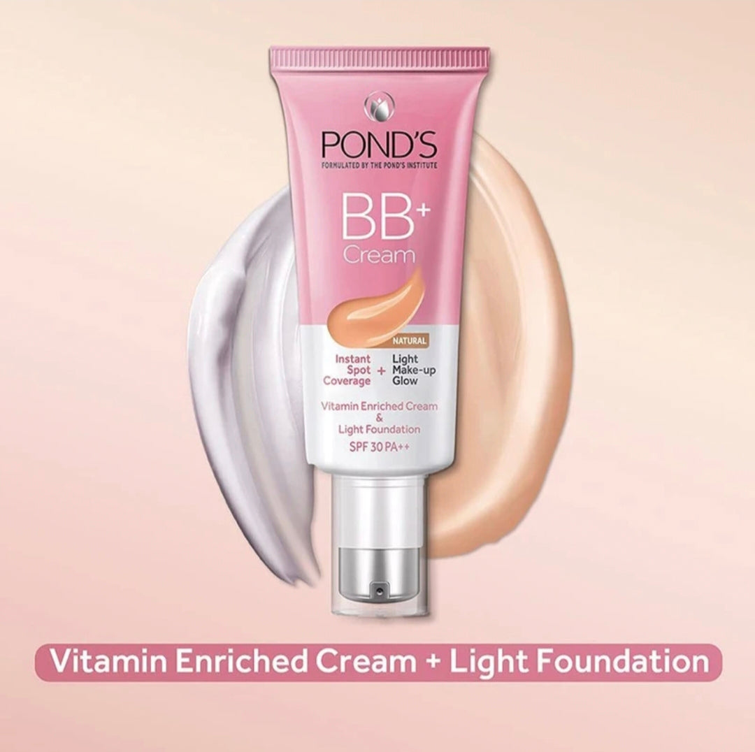 POND'S BB+ Cream Natural Shade with SPF 30 PA++ – Instant Spot Coverage, Light Makeup Glow, Vitamin Enriched Face Cream, Lightweight Foundation for Daily Use