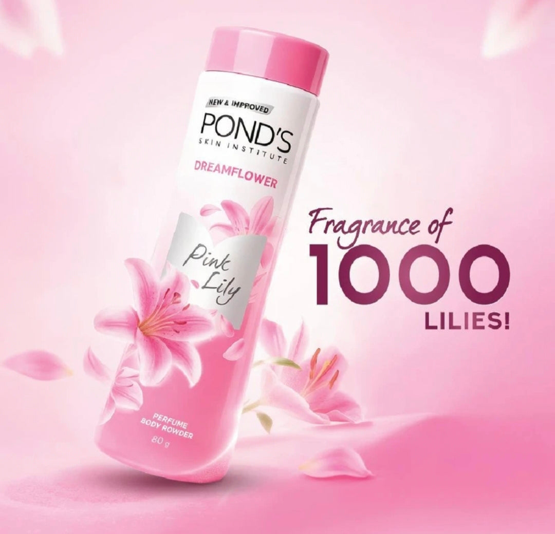 POND'S Dreamflower Pink Lily Perfumed Body Powder 80g – Long Lasting Fragrance Upto 8 Hours,