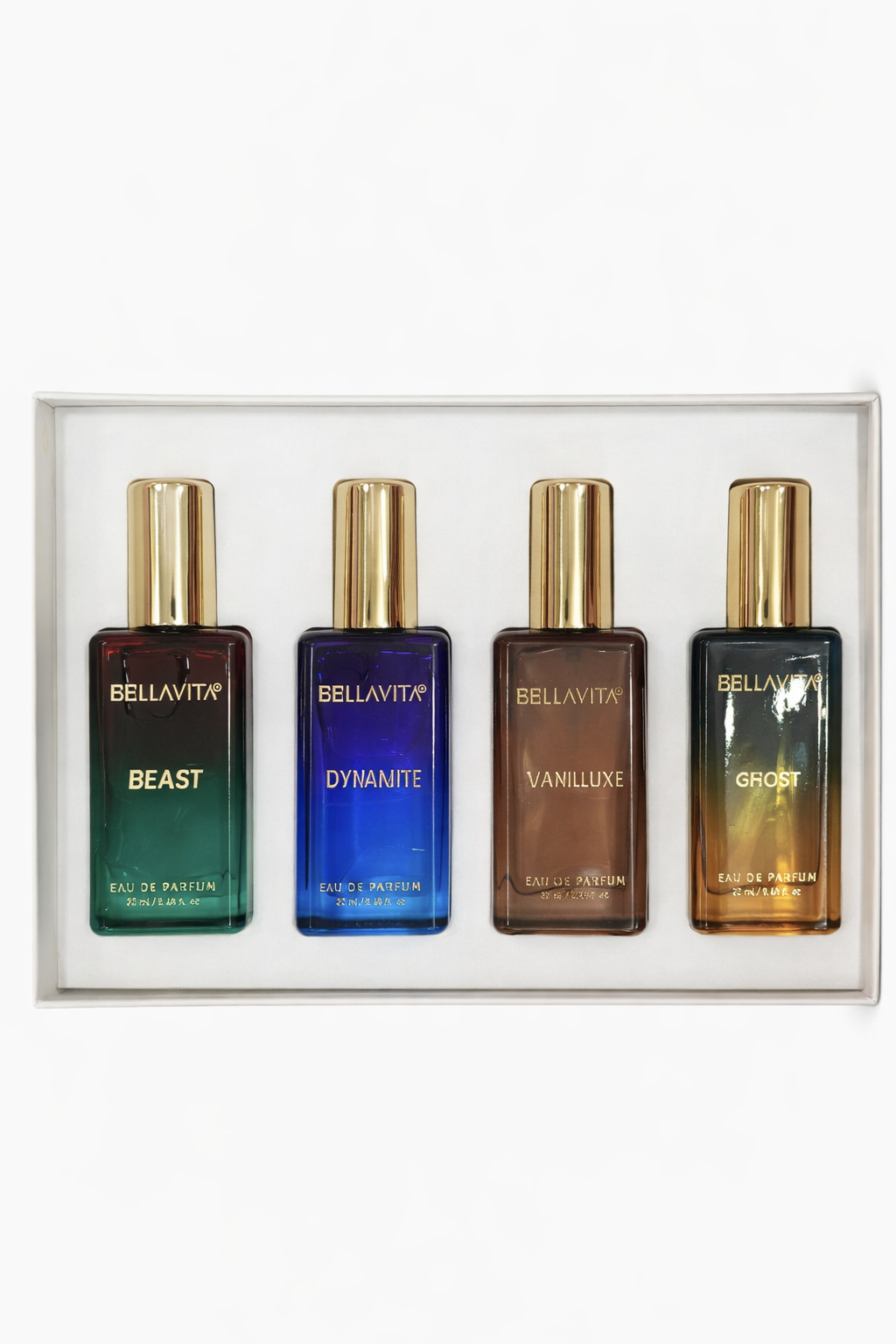 Bella Vita Luxury Eau De Parfum Gift Set for Men & Women | 4 x 20ml Perfume Combo | Beast, Dynamite, Vanilluxe, Ghost | Long-Lasting Premium Fragrances