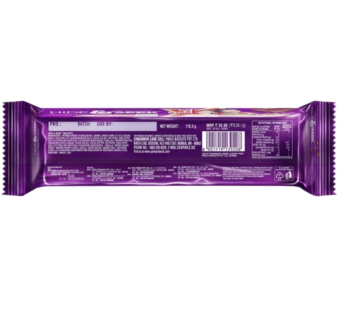 Parle Platina Hide & Seek Chocolate Chip Cookies | रिच चॉकलेट चिप्स के साथ प्रीमियम क्रंची बिस्कुट | चाय-पार्टी और कभी भी खाने के लिए स्वादिष्ट स्नैक