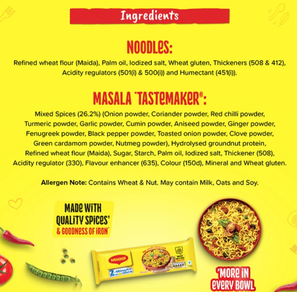 Maggi 2-Minute Instant Noodles Masala | Classic Masala Flavor | Quick & Easy Snack | Vegetarian Noodles | Ready in 2 Minutes