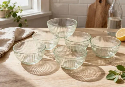 Ribbed Glass Prep & Serve Bowls Set (100ml Each) | BPA-Free & Lead-Free | Crystal Clear Glass Bowls