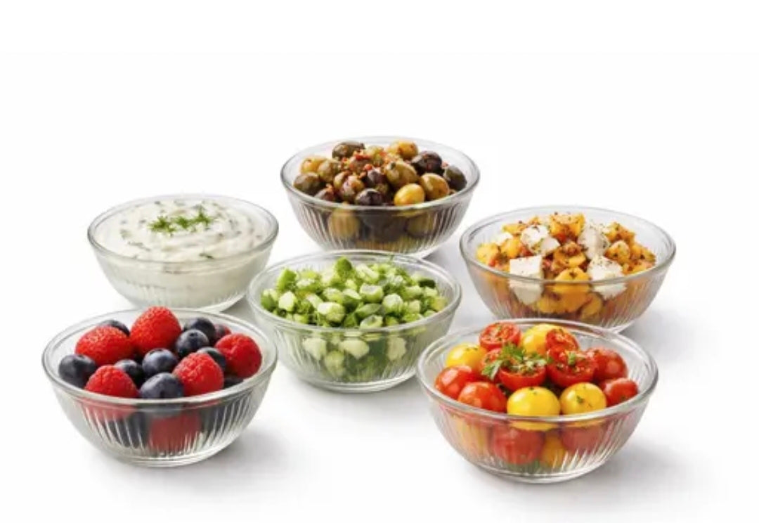 Ribbed Glass Prep & Serve Bowls Set (100ml Each) | BPA-Free & Lead-Free | Crystal Clear Glass Bowls
