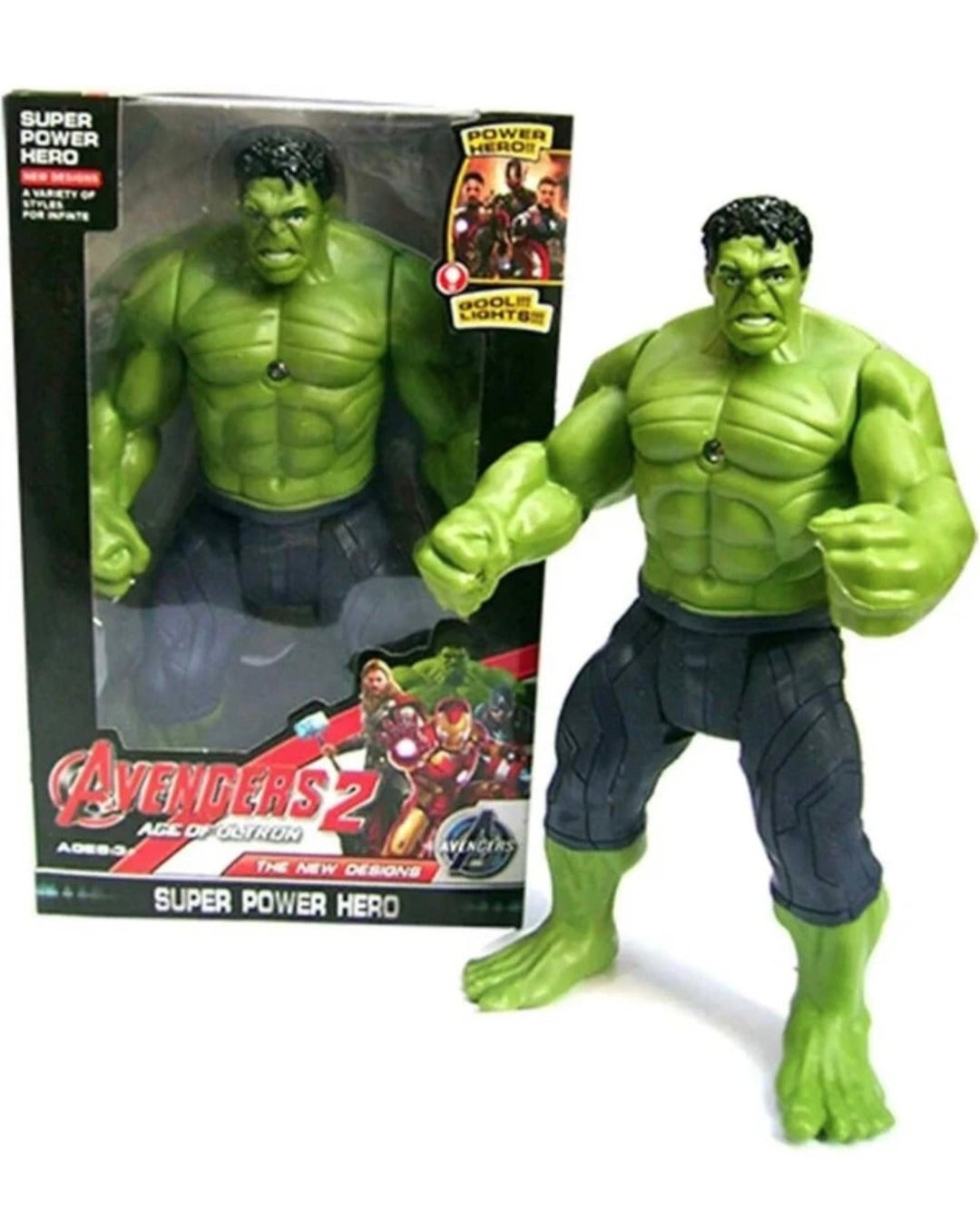 Superhero Action Figure Toy for Kids, Hulk Style Green Hero Figure with Light & Movable Joints, Big Muscle Action Toy for Boys & Girls (3+ Years)
