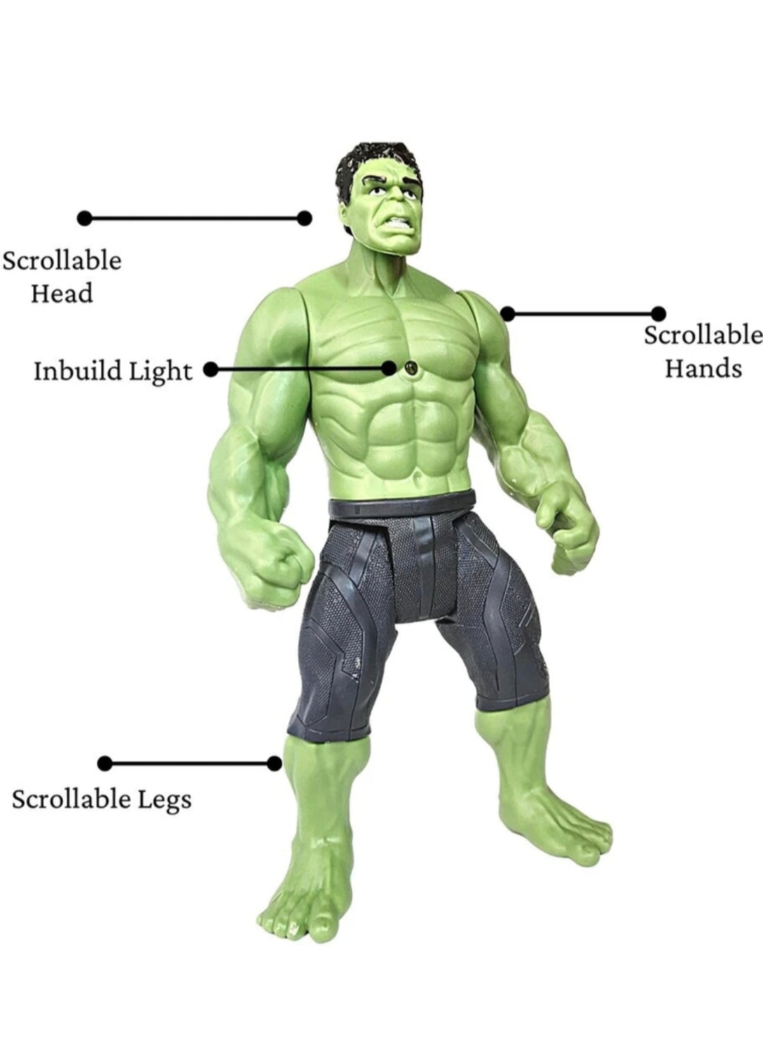 Superhero Action Figure Toy for Kids, Hulk Style Green Hero Figure with Light & Movable Joints, Big Muscle Action Toy for Boys & Girls (3+ Years)