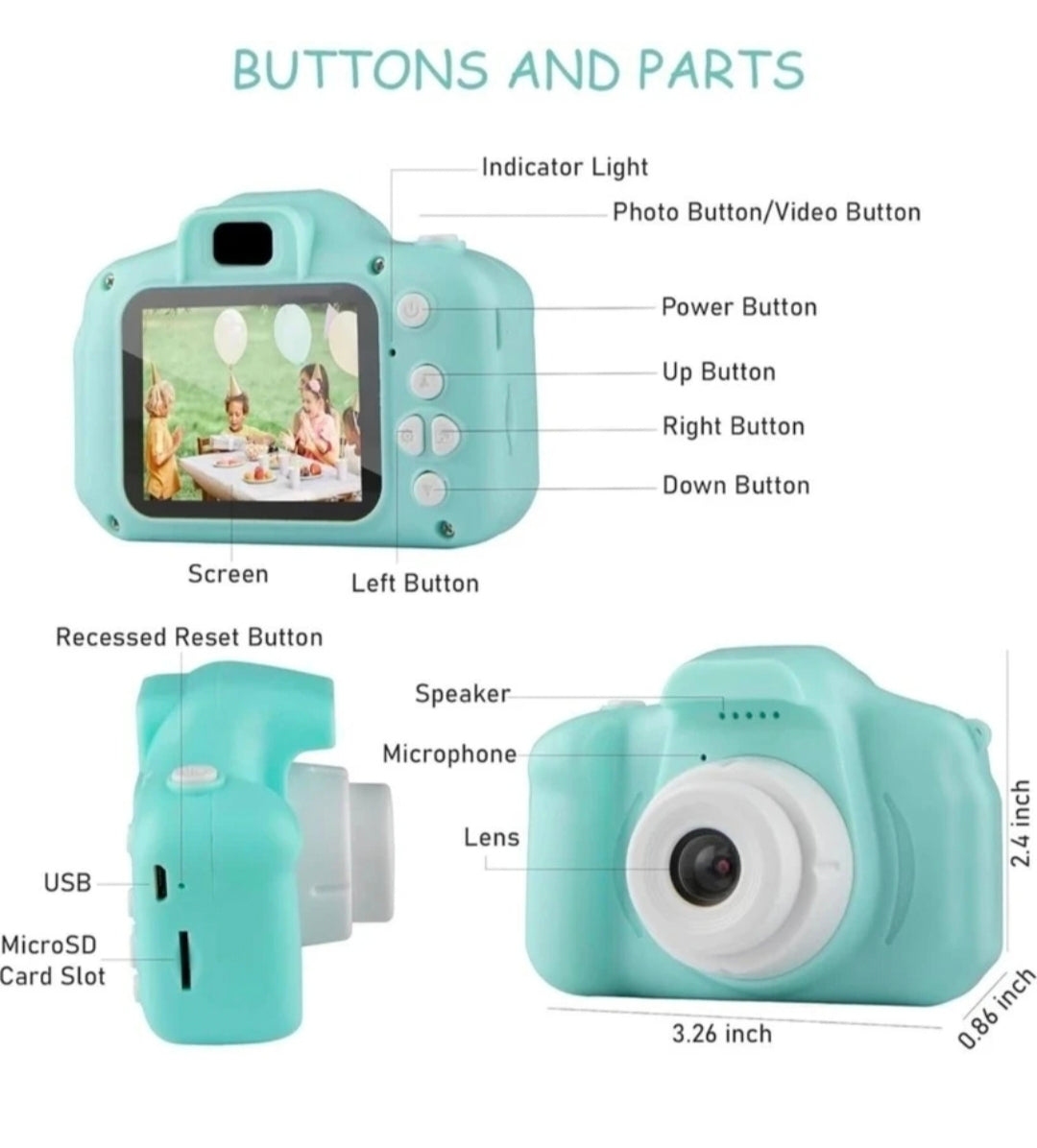 Kids Digital Camera for Children, Mini Photo & Video Camera with Screen, Rechargeable Toy Camera with MicroSD Support