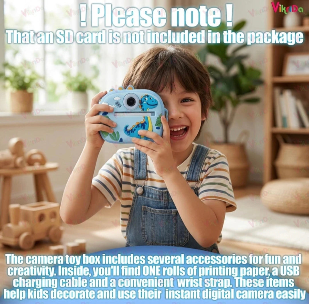 Kids Instant Print Camera with Thermal Printing, Digital Photo & Video Camera for Kids, Rechargeable Camera with Printing Paper & Accessories (No Ink Needed, 3+ Years)
