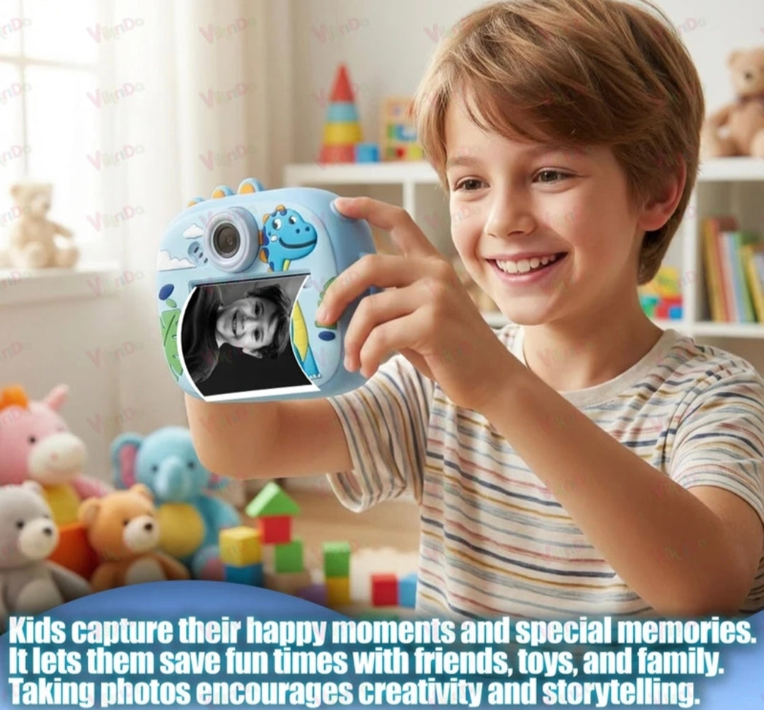 Kids Instant Print Camera with Thermal Printing, Digital Photo & Video Camera for Kids, Rechargeable Camera with Printing Paper & Accessories (No Ink Needed, 3+ Years)