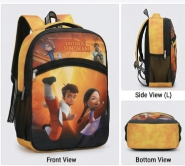 EATTE BOX Singham Kids School Backpack for Boys, Cartoon Printed School Bag with Bottle Pocket, Organizer Pocket, Adjustable Straps & Padded Back Panel
