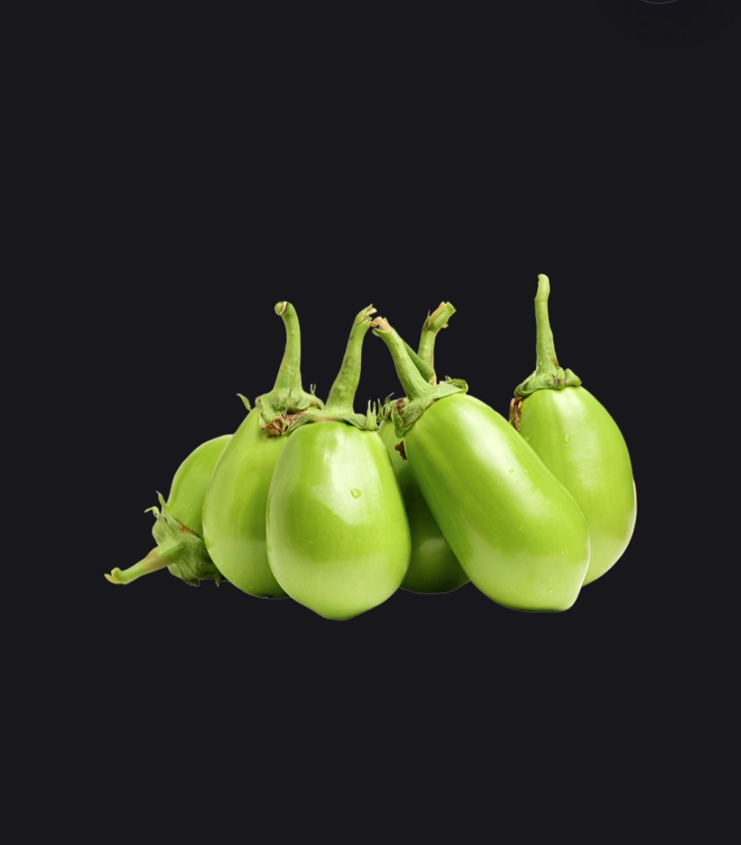 Fresh Green Striped Brinjal (Hari Baingan) | Farm Fresh Eggplant Premium Natural Vegetables for Cooking ( 500 grams )