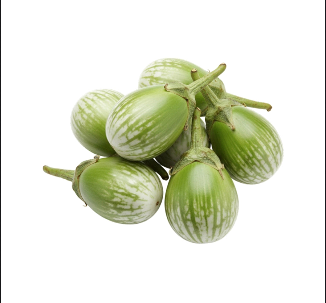 Fresh Green Striped Brinjal (Hari Baingan) | Farm Fresh Eggplant Premium Natural Vegetables for Cooking ( 500 grams )