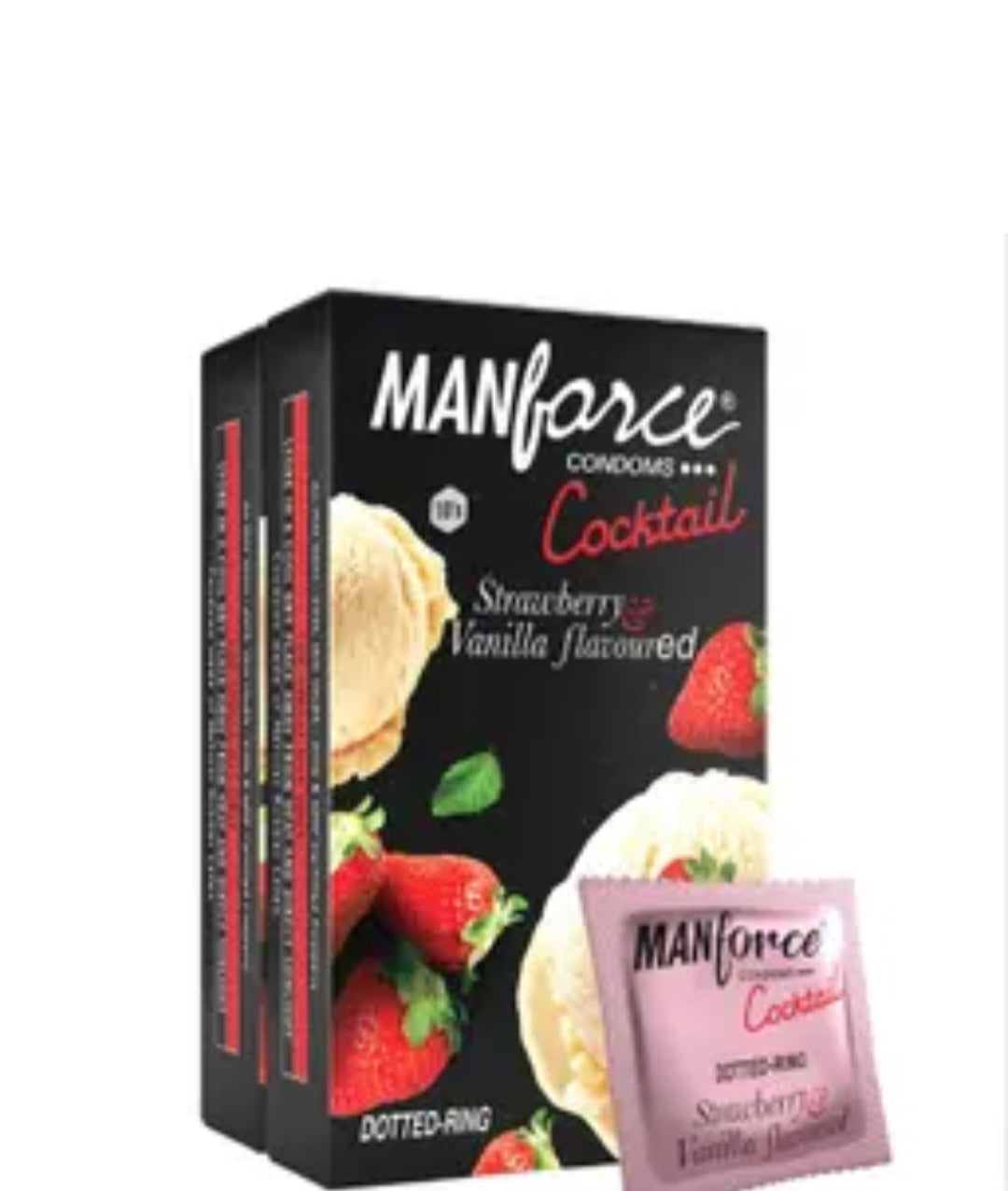 Manforce Cocktail Strawberry & Vanilla Flavoured Condoms, Dotted and Ringed Latex Condoms for Enhanced Pleasure, Pack of 20