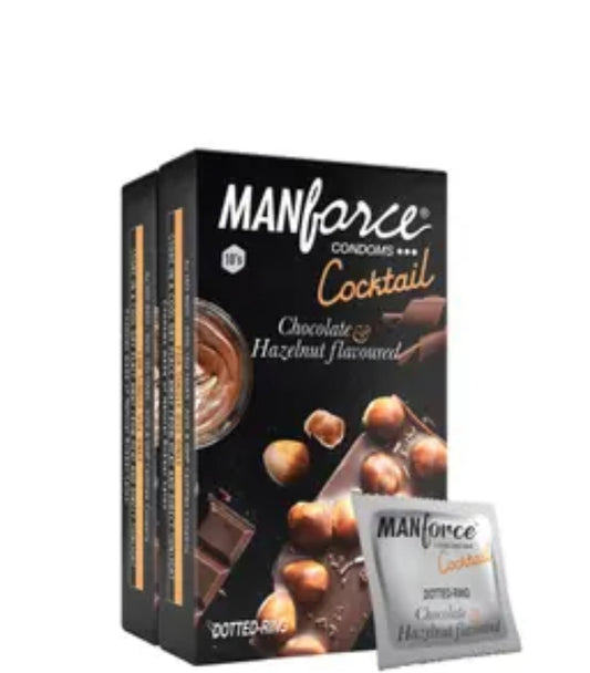 Manforce Cocktail Chocolate & Hazelnut Flavoured Condoms, Dotted and Ringed Latex Condoms for Enhanced Pleasure, Pack of 10