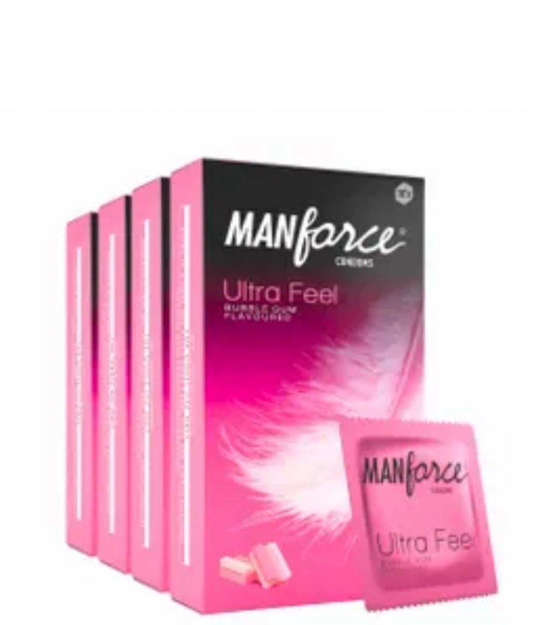 Manforce Ultra Feel Bubble Gum Flavoured Condoms, Ultra Thin Latex Condoms for Natural Feel and Comfortable Fit Pack of 20
