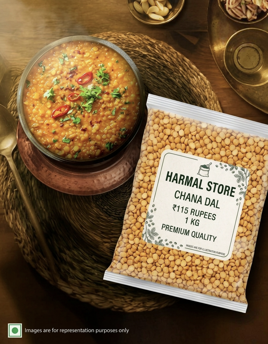 Harmal Store Chana Dal 1 Kg | Premium Quality Split Bengal Gram | High Protein, Natural & Unpolished Dal | Ideal for Daily Cooking