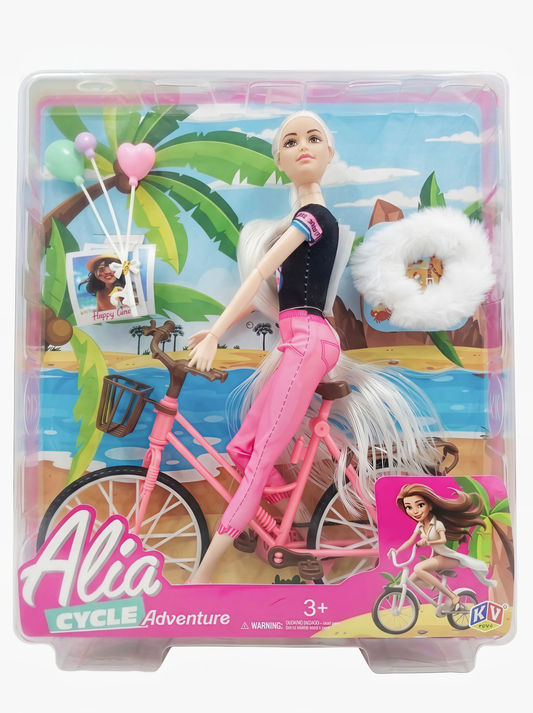Alia Cycle Adventure Doll with Bicycle | Fashion Doll Play Set with Accessories | Long Hair, Articulated Doll | Kids Toy Gift (3+ Years)