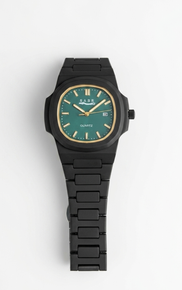 SABR Gilt Green Matte Analog Watch for Men | Premium Quartz Movement | Integrated Matte Bracelet