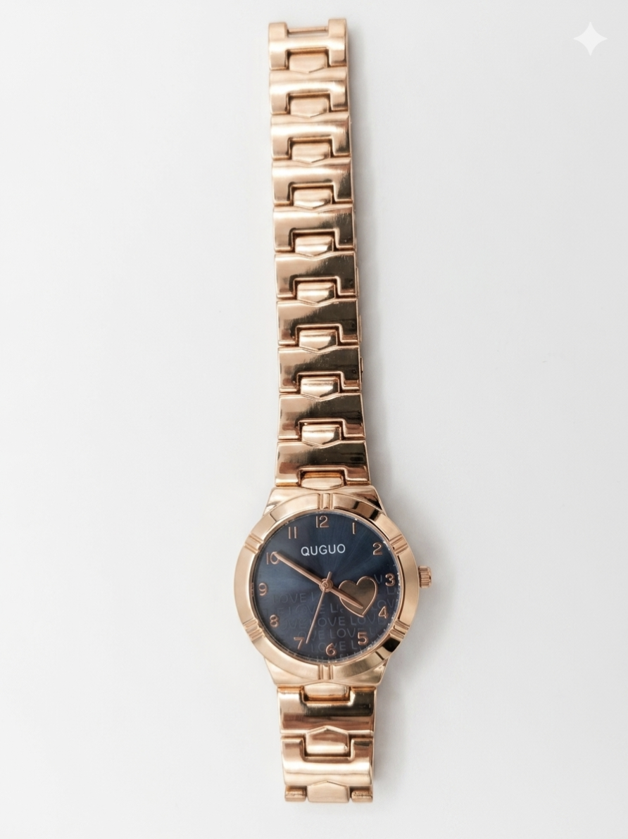 Women’s Rose Gold Analog Watch with Blue Heart Dial | Quartz Movement | Slim 32mm Case